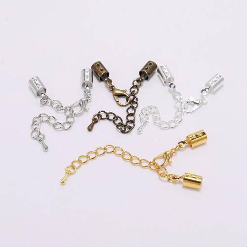 10pcs/lot 5mm Cord Clips End Caps With Lobster Clasps Chain Fit Round Leather Cord Connectors For DIY Jewelry Making Supplies