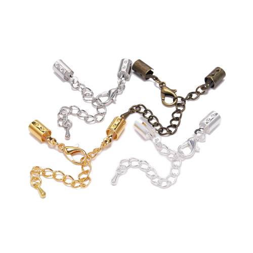 10pcs/lot 5mm Cord clips End Caps With Lobster Clasps Chain Fit Round Leather Cord Connectors For Jewelry Making Supplies DIY