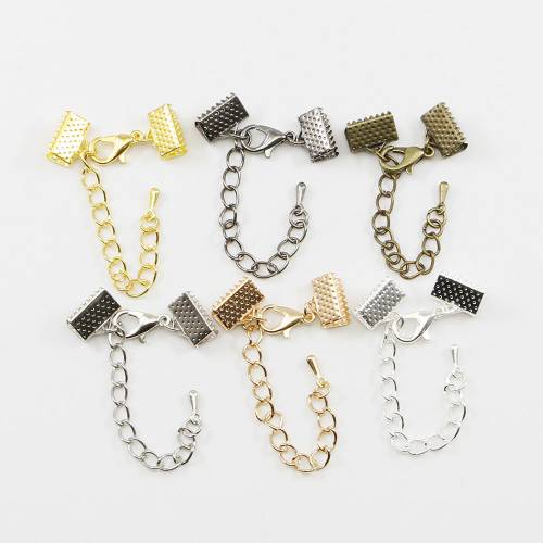 10pcs/lot Cove Clasps Cord End Caps String Ribbon Leather Clip With Chains/Lobster Clasps Connectors Supplies For Jewelry Making