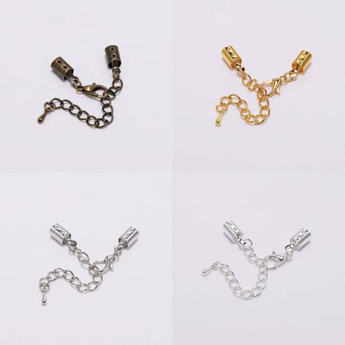 10pcs/lot Crimp Clips End Caps With Lobster 5mm Extended Chain Fit Round Leather Cord Connectors For DIY Jewelry Making Supplies