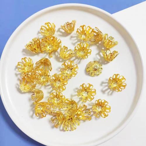 10pcs/lot Gold Plated Hollow Flower Findings Cone End Beads Cap 10x20mm Charming DIY Jewelry Making Handmade Accessories