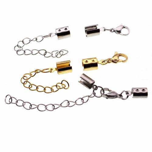 10pcs/lot Stainless steel Cord clips End Caps with Lobster Clasps Fit Leather Cord Necklace Connectors for DIY Jewelry Making