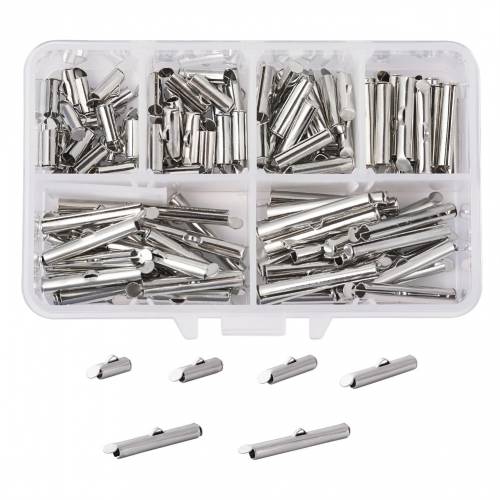120pcs/box Crimp End Beads Iron Slide On End Clasp Buckles Tubes Slider End Connectors For DIY Jewelry Making Accessories