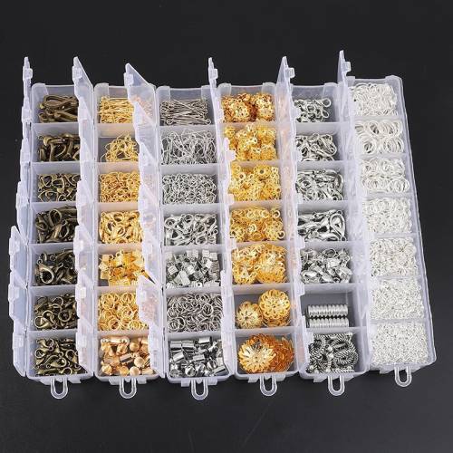 1Box DIY Jewelry Findings Tools Set Open Jump Rings Lobster Clasps End Caps Earring Hooks Beads Kit DIY Jewelry Making Supplies