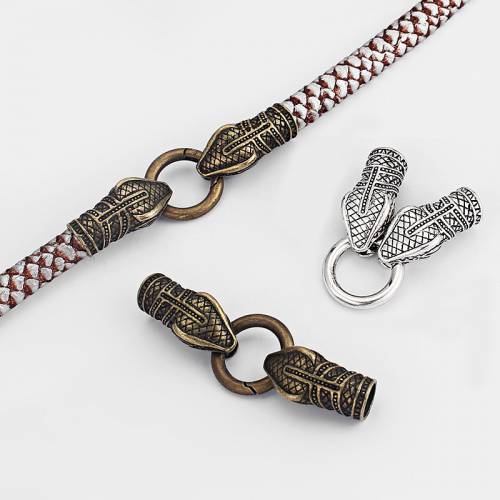 1sets Snake Head End Crimp Caps Spring Clasp for 10mm Round Leather Cord Connect Bracelet Necklace Jewelry Making Finding