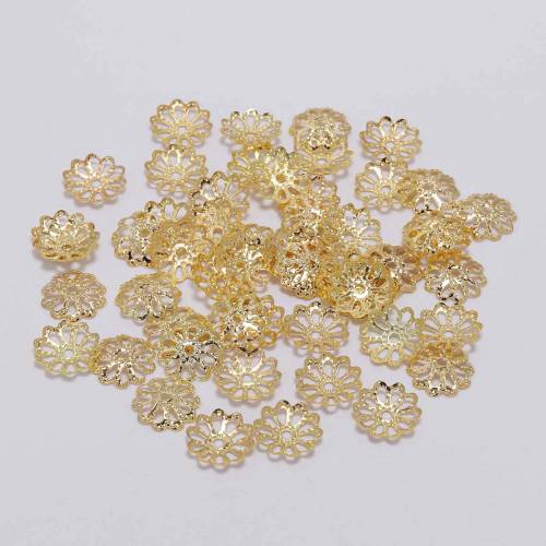 200Pcs 7/9mm Hollow Flower Petal End Caps Gold Plated Jewelry Findings Spacer Beads Needlework for Diy Jewelry Making Supplies