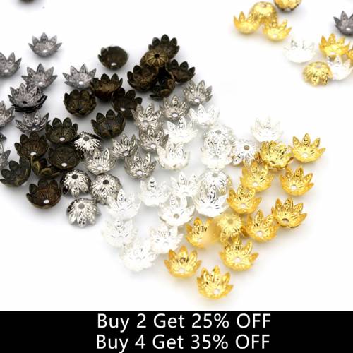 200Pcs Mixed 8 Petals Flower Metal Beads End Caps for Jewelry Making Finding Diy Accessories Component Needlework Wholesale