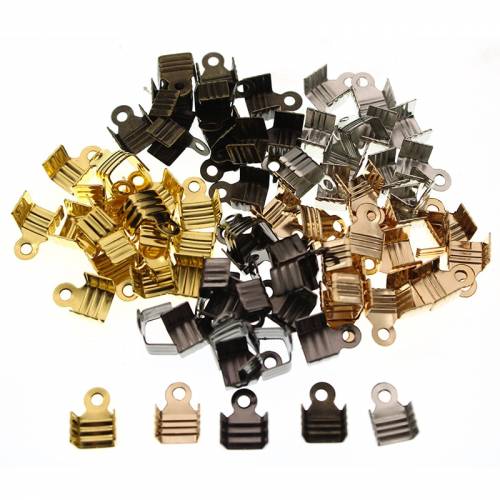 200pcs/lot Cord End Tip Fold Crimp beads cove clasps Cord End Caps String Ribbon leather Clip Foldover For Necklace Connectors