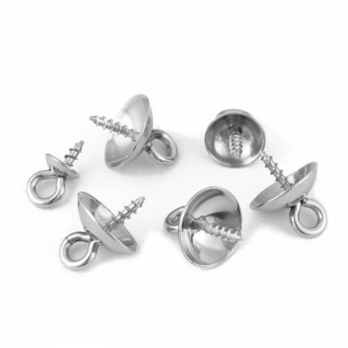 20pcs Stainless Steel Metal Tone Screw Eyes Bails Top Drilled Beads End Caps Pendant DIY Charms Connectors Jewelry Accessories