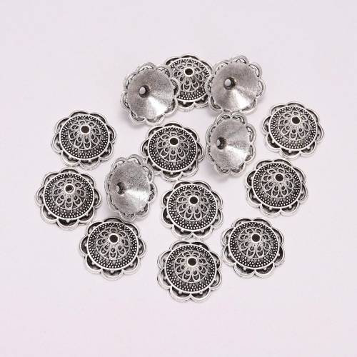 20pcs/Lot 14mm 8 Petals Antique Carved Flower Receptacle Loose Sparer Apart End Bead Caps For DIY Jewelry Making Findings