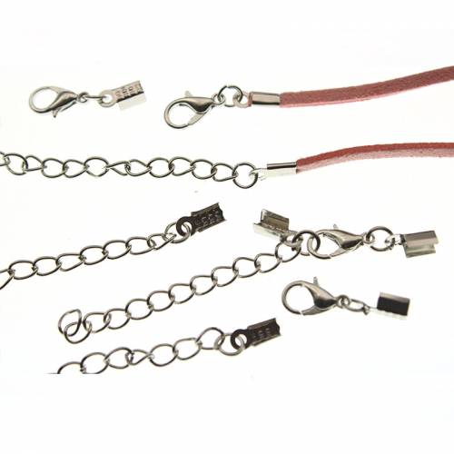 20set/lot Crimp end Caps Beads Lobster Clasps Extended Chains fit 3mm Flat Leather Cord Necklace Connectors String ribbon clips