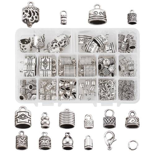 240pcs/box Alloy Cord Ends Tibetan Style End Caps Charms for DIY Jewelry Necklaces Bracelets Finding Making wtih Bead Container