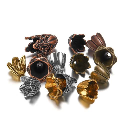 2pcs/lot Alloy Ancient Gold Various Shapes Flower Beads Caps End Cap Connectors For DIY Earring Jewelry Making Accessroies