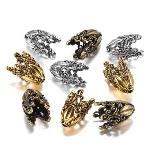 2pcs/lot Hollow Flower Bead End Caps Antique Bronze Spacer Apart Bead Cap For DIY Jewelry Making Finding Supplies Accessories