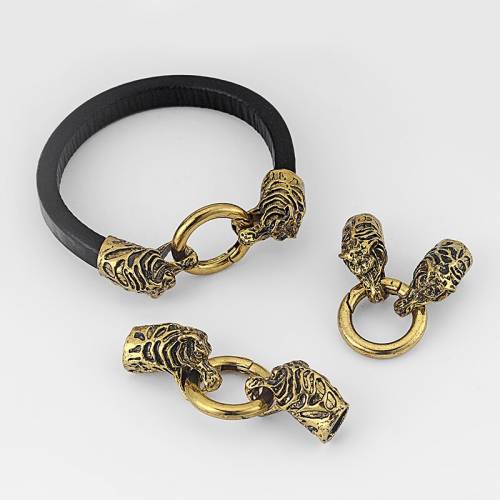 3 Sets Antique Gold Tiger Bracelet End Cap With Spring Clasp For 9mm Leather Cord Jewelry Making Findings