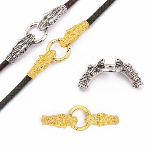 3 Sets Dragon Bracelet End Cap With Spring Clasp For 6mm Leather Cord Jewelry Making Findings