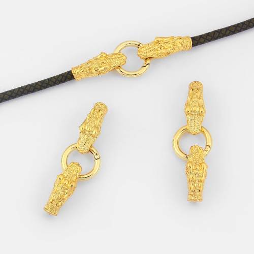 3 Sets Gold Color Dragon Bracelet End Cap With Spring Clasp For 6mm Leather Cord Jewelry Making Findings