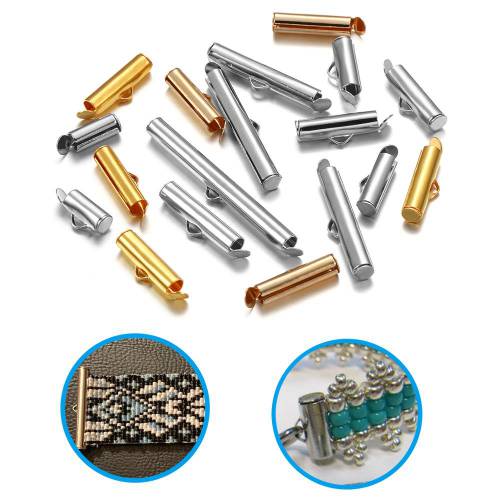 30-50Pcs Metal Crimp End Caps Slider Clasp Buckles Tubes Bracelet Connectors Loom for DIY Jewelry Making Findings Accessories