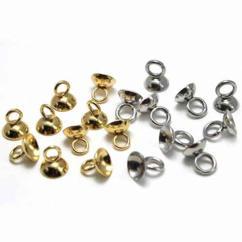 30-50Pcs Stainless Steel End Caps Beads Connector Cap Round Pearls Beads Bails Pendant Clasps DIY Jewelry Making Accessories