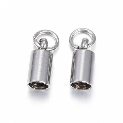 304 Stainless Steel Cord Ends - End Caps - Column - Stainless Steel Color - 9x4mm - Hole: 35mm