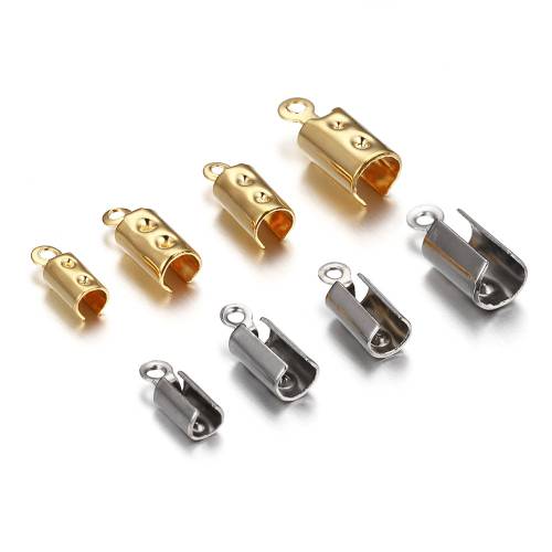 30pcs Stainless Steel Cove Clasps Crimp End Beads Caps Leather Rope Clip Tip Fold Bracelet Cords Connectors for Jewelry Making