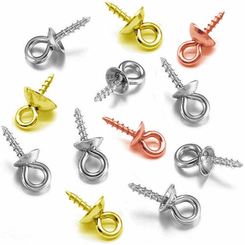 30pcs Stainless Steel Metal Tone Screw Eyes Bails Top Drilled Beads End Caps Pendant DIY Charms Connectors Jewelry Accessories