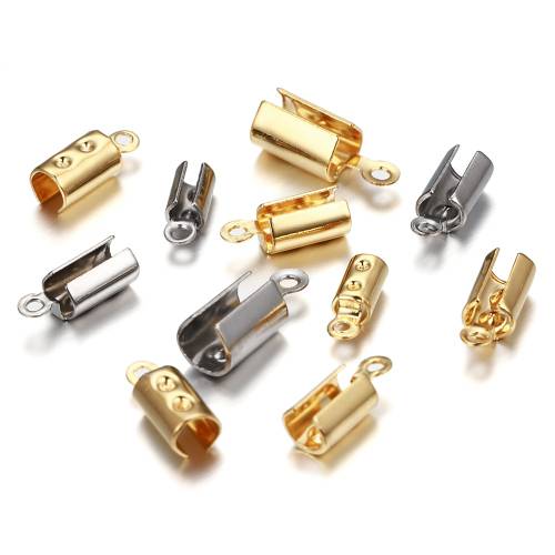 30pcs/lot Stainless Steel Cove Clasps Cord End Caps Leather Clip Tip Fold Crimp Bead Connectors For DIY Jewelry Making Findings