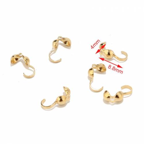 4mm gold tone Stainless Steel Bead Tips - Open Clamshell Fold-Over Bead Tips Knot Covers End Caps for Knots & Crimp Findings