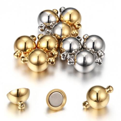 5 Sets Stainless Steel Round Ball Shaped Magnetic Connected Clasps Beads Charms End Caps for DIY Couple Bracelet Necklace Making
