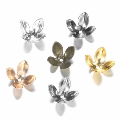 50pc/lot 15*8mm Gold Plated Metal Flower Bead Caps Findings Four Leaves Bulk End Bead Cap For Jewelry Making Supplies DIY