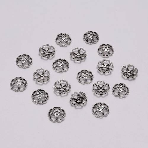 50pcs 10mm Antique Peach 5 Petal Hollow Hear Flower Beads End Caps Receptacle Flower Torus For DIY Spaced Apart Jewelry Findings