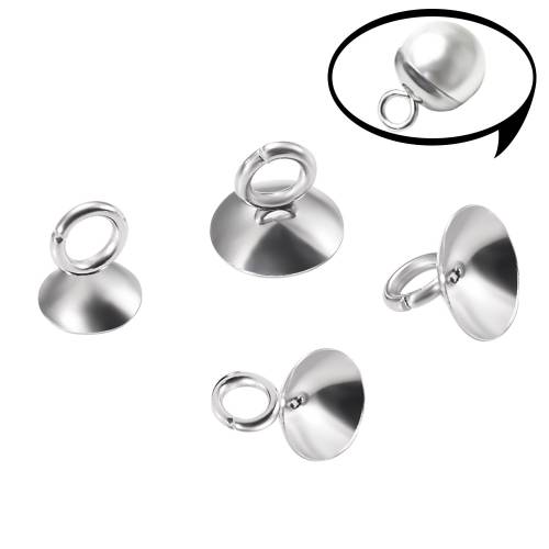 50Pcs Stainless Steel End Caps Beads Connector Cap Ball Fitting Round Pendants DIY Earring Jewelry Accessories
