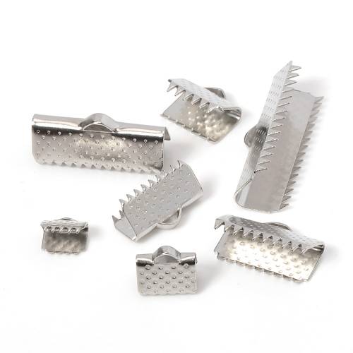 50pcs Stainless Steel Fastener Crimp End Clips Cove Clasps for Jewelry Making Cord Caps Ribbon Leather Cord Foldover Connectors