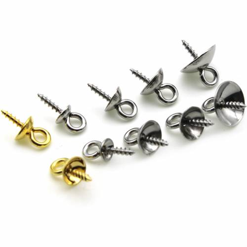 50pcs Stainless Steel Metal Tone Screw Eyes Bails Top Drilled Beads End Caps Pendant DIY Charms Connectors Jewelry Accessories
