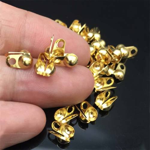 50pcs Stainless Steel Side Clamp On Bead Tip Gold Tone Calottes End Crimps Beads Tips Fit 2mm-3mm Ball Chain