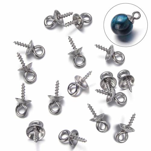 50pcs Stainless Steel Tone Screw Eye Pin Bails Top Drilled Beads End Caps Pendant DIY Charms Connectors Jewelry Accessories