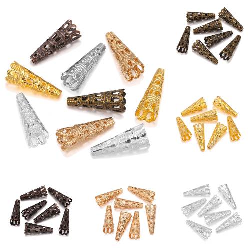 50pcs/lot 23mm x 8mm Alloy Bugle Cone Filigree End Caps Bead Bugle Hollow Out Bead For Jewelry Making Finding Supplies Wholesale