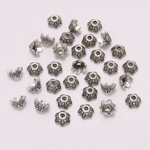 50pcs/Lot 7mm Antique Beads Caps Flower Carved End Bead Caps Cone Loose Sparer Bead Caps For DIY Jewelry Making Findings