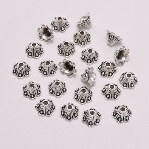 50pcs/Lot 8mm 6 Petals Tibetan Antique Flower Loose Sparer End Bead Caps Cone For DIY Jewelry Making Findings Earrings