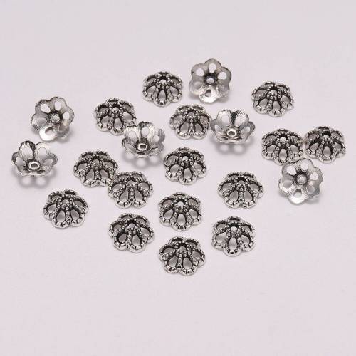 50pcs/Lot 9mm Antique Hollow Flower Needlework Torus Caps Flower Metal Bead End Caps For DIY Jewelry Making Findings Accessories