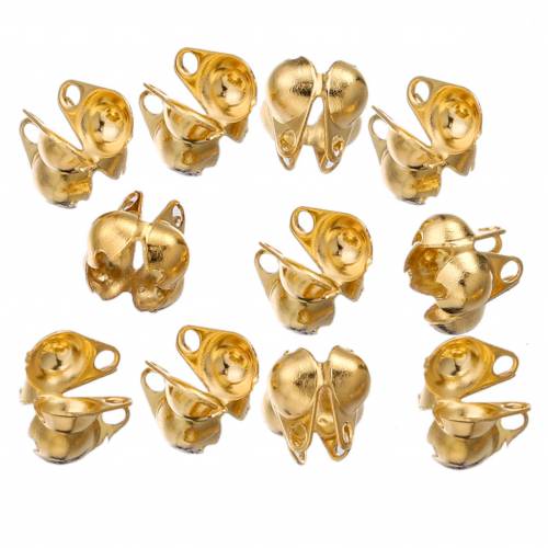 50pcs/lot Gold Stainless Steel Connector Clasp Ball Chain Calotte End Crimps Bead Caps for DIY Jewelry Making Supplies Wholesale
