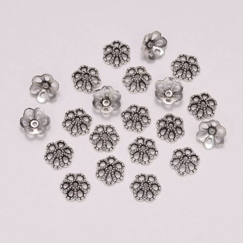 50pcs/Lot Hollow Flower Torus Metal 9mm Antique Bead End Caps For Jewelry Making Findings Needlework Diy Accessories