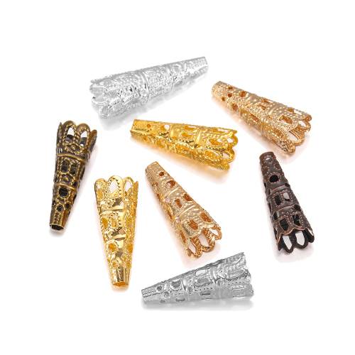 50Pcs/Lot Rhodium Alloy Bugle Cone Bead Caps Pierced Crystal Pendulum Pendant End Cap for DIY Jewelry Making Supplies Findings