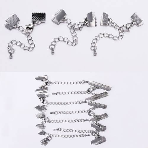 5pcs Stainless Steel 3Style Flat Rope End Caps Crimp Chain with Lobster Clasps Tail Connector for Making Jewelry Accessorie
