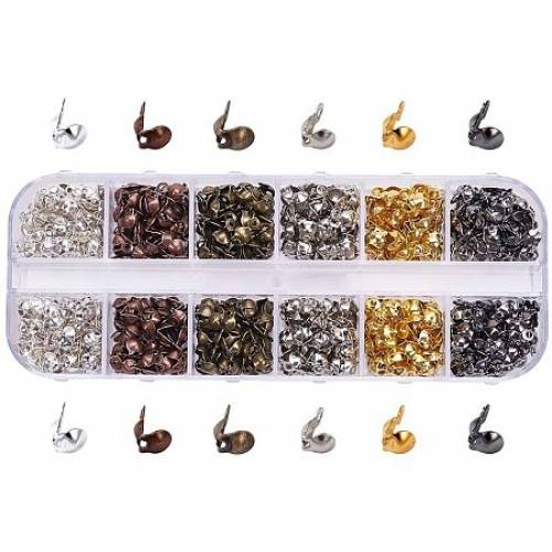Arricraft 600pcs 6 Color Bead Tips Knot Covers - 8x4mm Metal Open Clamshell Fold-Over Bead Tips Knot Covers End Caps for Jewelry Making - Nickel Free