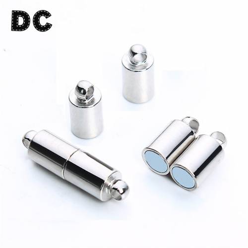 DC 10pcs/lot 5x19mm Rhodium Color Round Strong Magnetic Clasps Jewelry Clasps End Caps Connectors for Jewelry Making Supplies