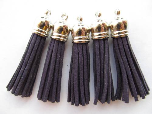 Free Shipping 100Pcs 59mm Navy Blue Suede Leather Jewelry Tassel For Key Chains/ Cellphone Charms Top Plated End Caps Cord