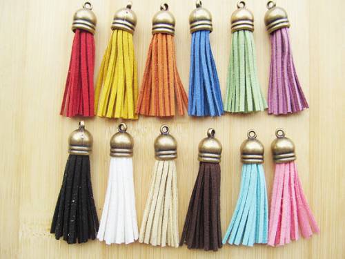 Free Shipping 50Pcs 59mm Mixed Suede Leather Jewelry Tassel For Key Chains/ Cellphone Charms Top Plated End Caps Cord Tip