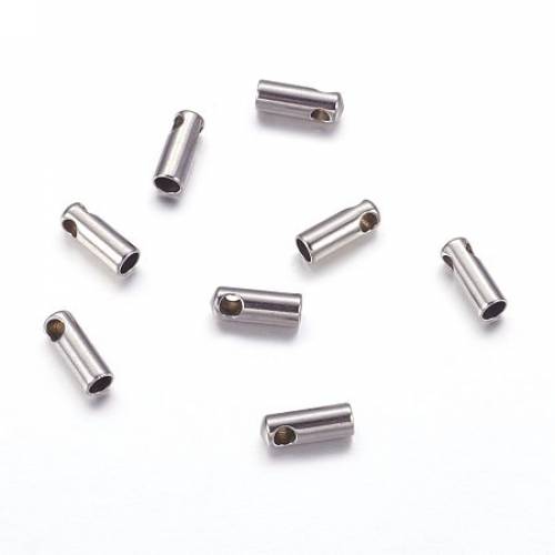 NBEADS 200pcs 304 Stainless Steel Cord Ends Crimp Cord End Caps for Jewelry Making Findings(7x25mm - Hole: 15mm)