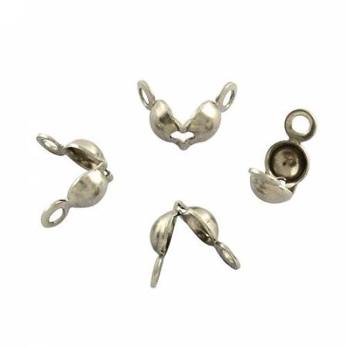 NBEADS 500 PCS Stainless Steel Bead Tips - Open Clamshell Fold-over Bead Tips Knot Covers End Caps for Knots & Crimp Findings